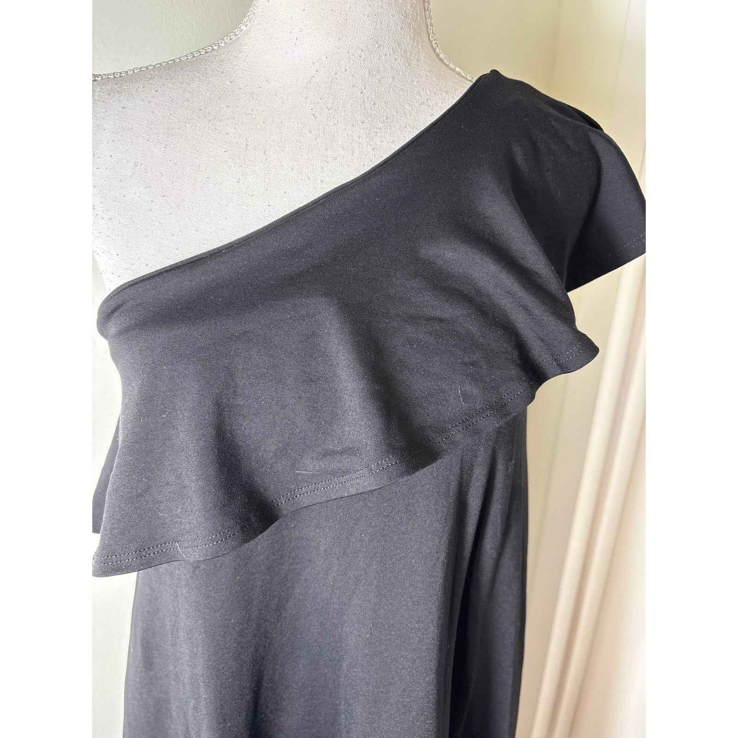 Susana Monaco Black One Shoulder Ruffle Mini Dress Sz S