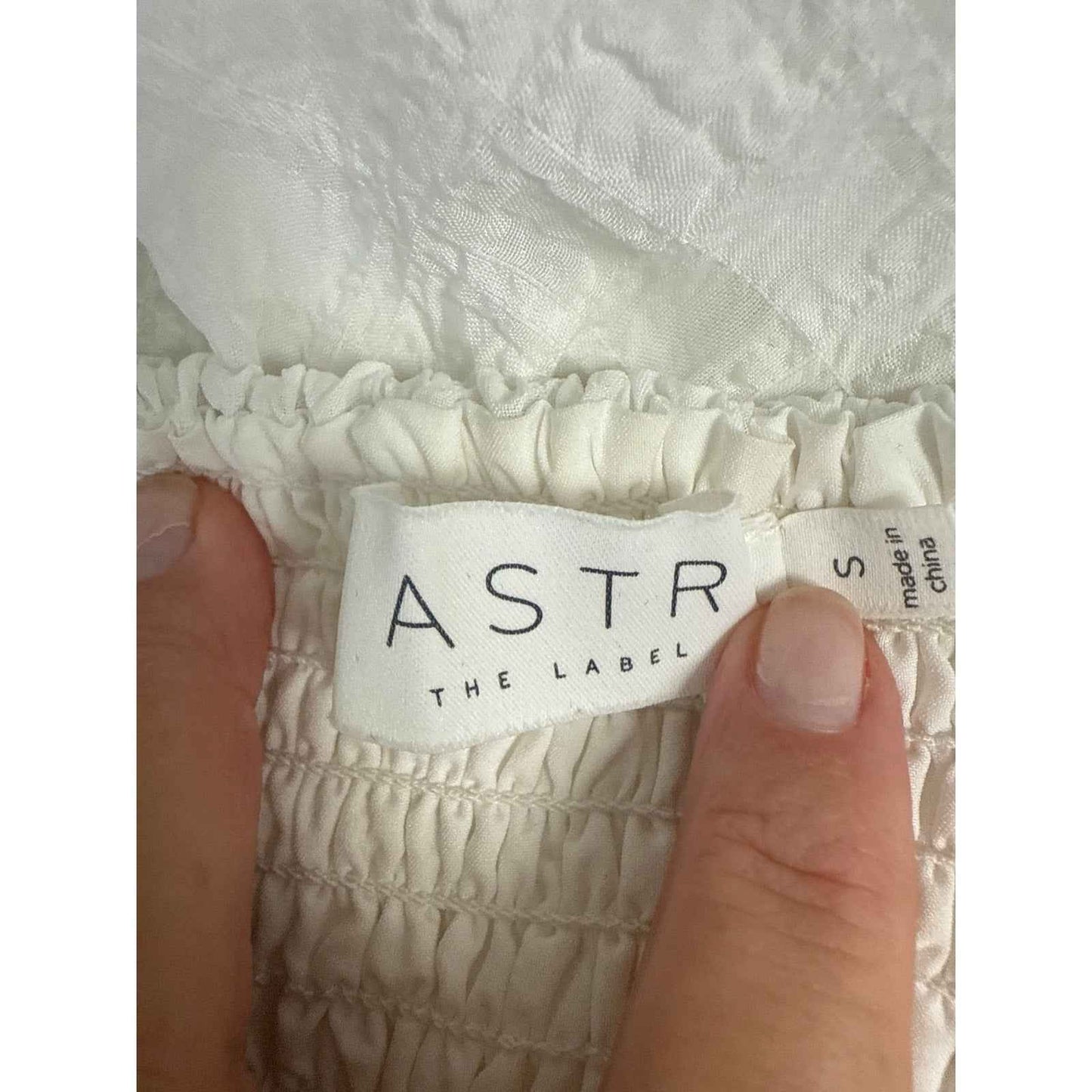 ASTR the Label White Puff sleeve Smocked Dress Ties at the Waist Sz S