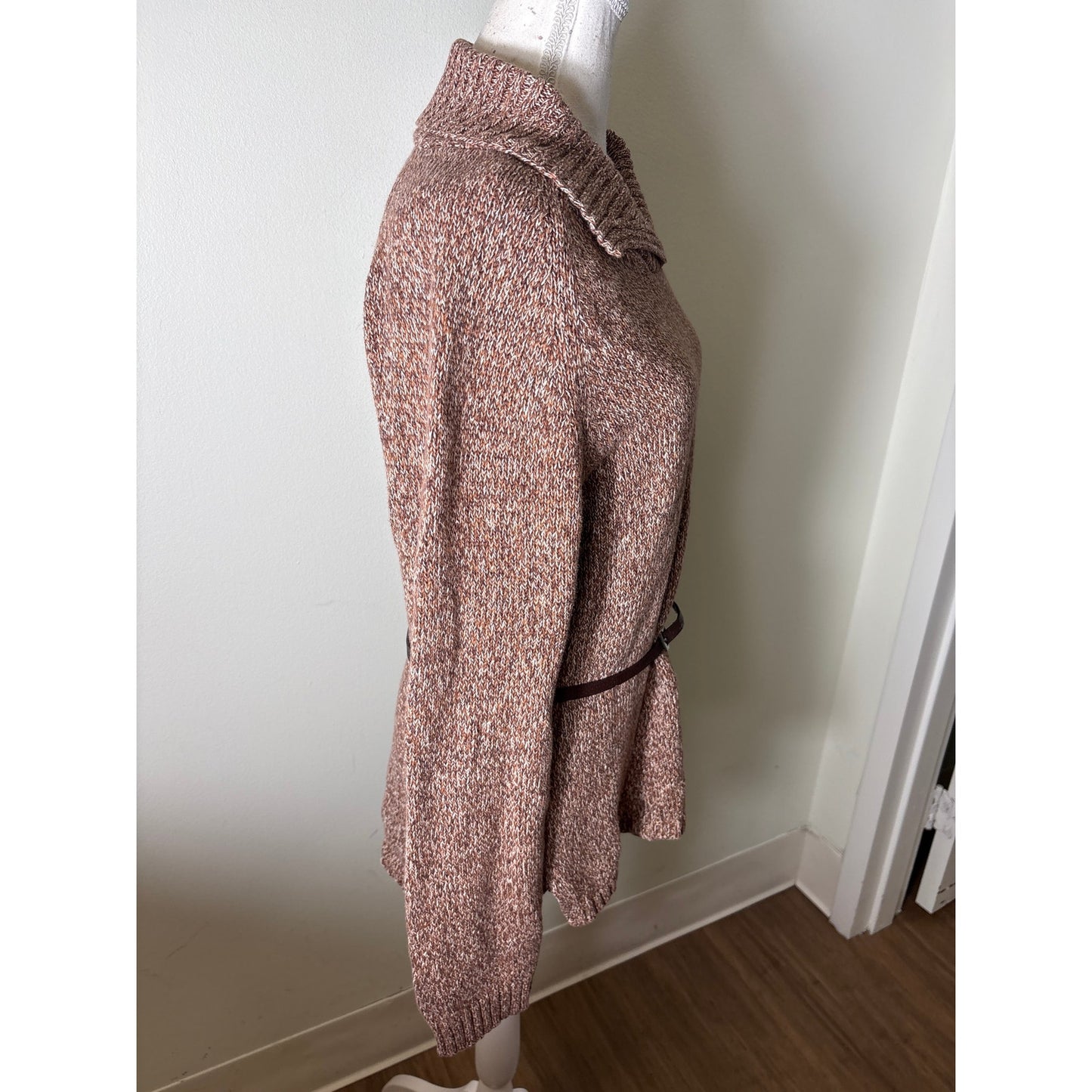 Jeanne Pierre Brown Knit Cotton Foldover Collar Sweater Sz M