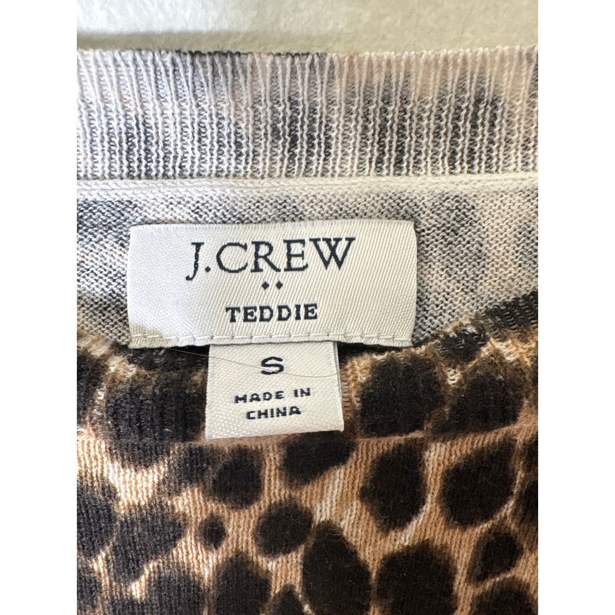 J. Crew Tan Cheetah Print Long Sleeve Cotton Knit Shirt Sz S