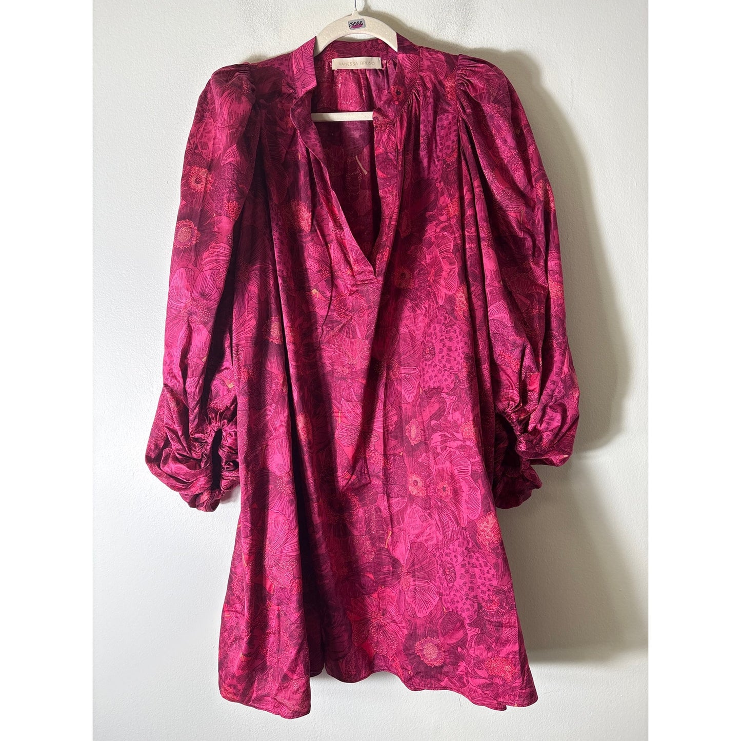 Vanessa Bruno Deep Pink Floral Puff Sleeve A Line Dress Sz 40 (10)