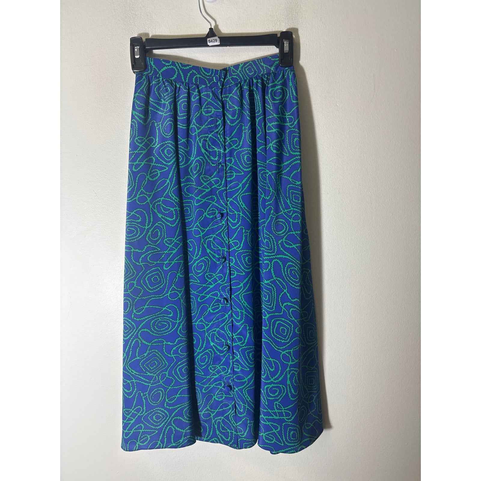 Doncaster Blue and Green Front Button Down Midi Skirt Sz 4