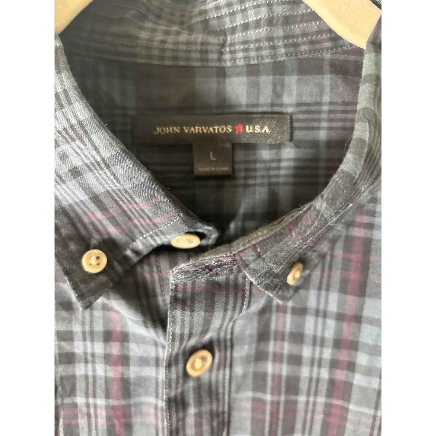 Men's John Varvatos Greenish Gray Plaid Long Sleeve Linen Shirt Sz M