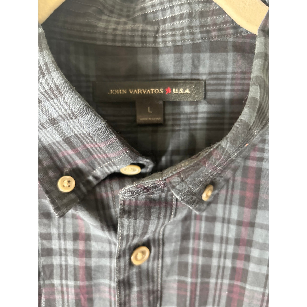 Men's John Varvatos Greenish Gray Plaid Long Sleeve Linen Shirt Sz M