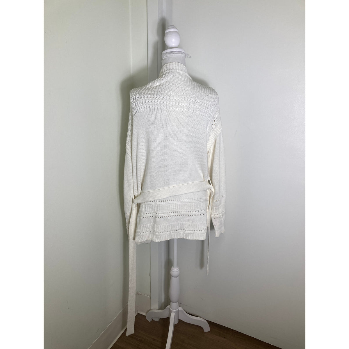 Intermix White Knit Long Cardigan W Tie Belt Sz P