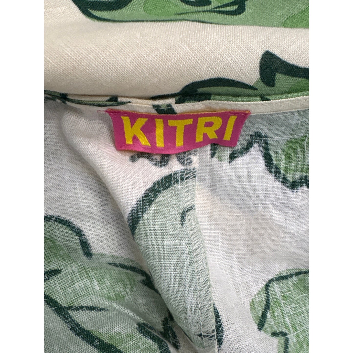 Kitri Off White Green Long Sleeve Linen Top and Skirt Set Sz 6