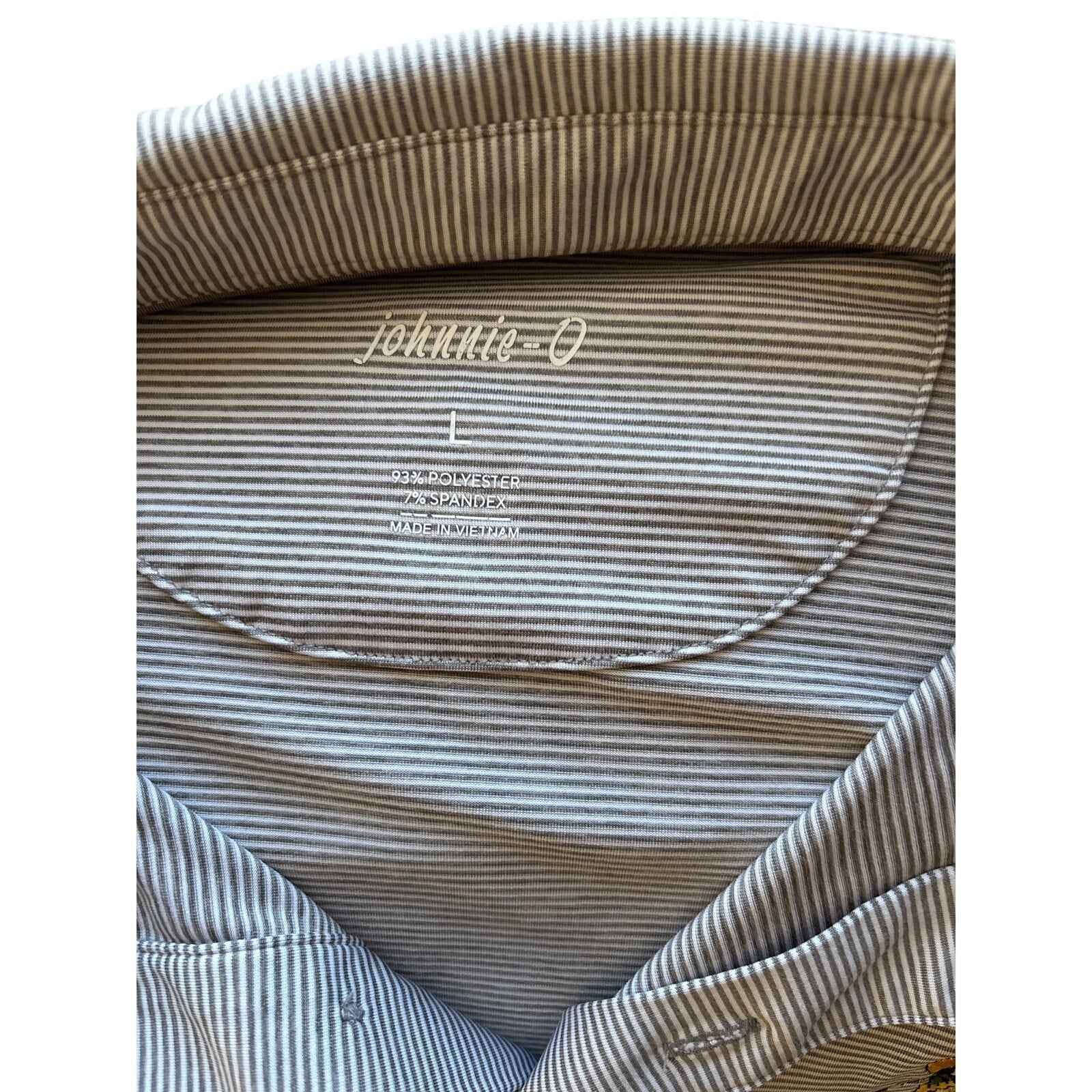 Men's Johnnie O Gray and White Pin Stripe Short Sleeve Spartan Shirt Sz L