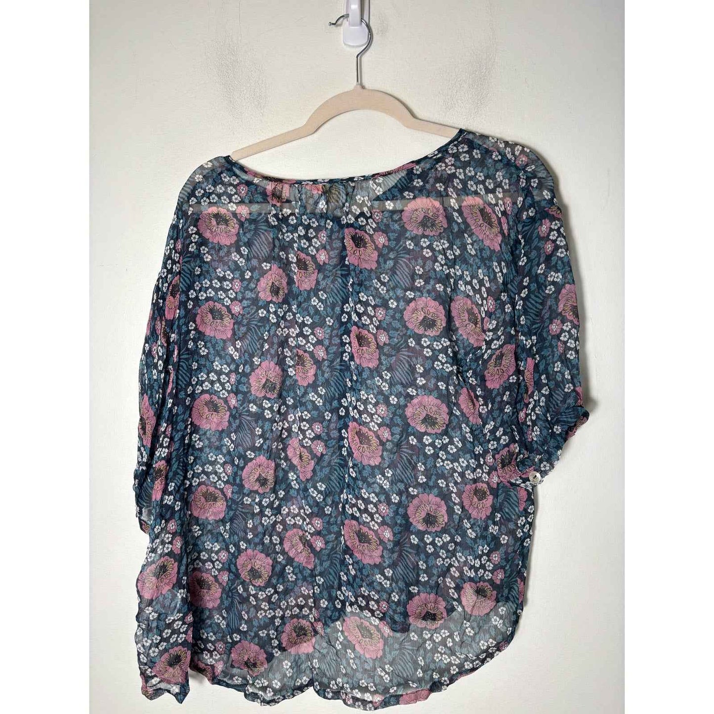 Natalie Martin Chiffon Blue Floral Sheer Top Sz s
