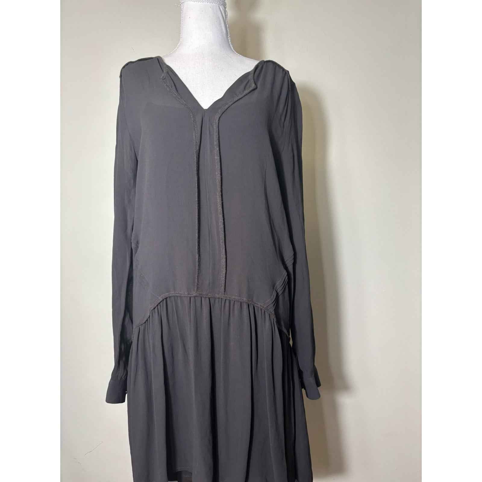 Sita Murt/ Charcoal Gray Long Sleeve Sheer Drop Waist Dress Sz S