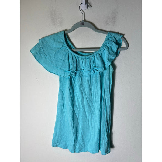 Lilly Pulitzer Teal Sleeveless Ruffled Collar Shirt Sz XS