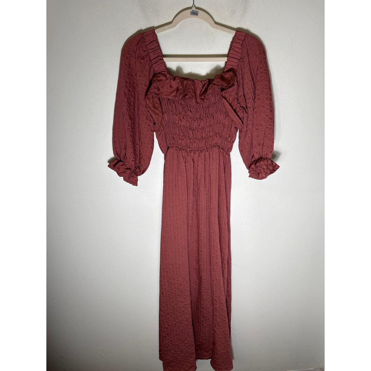 Ces Femme Dusty Red Off the Shoulder Smocked Maxi Dress Sz S