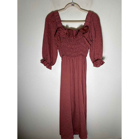 Ces Femme Dusty Red Off the Shoulder Smocked Maxi Dress Sz S