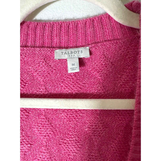 Talbots Pink Cable Knit Open Front Long Cardigan Sz  M