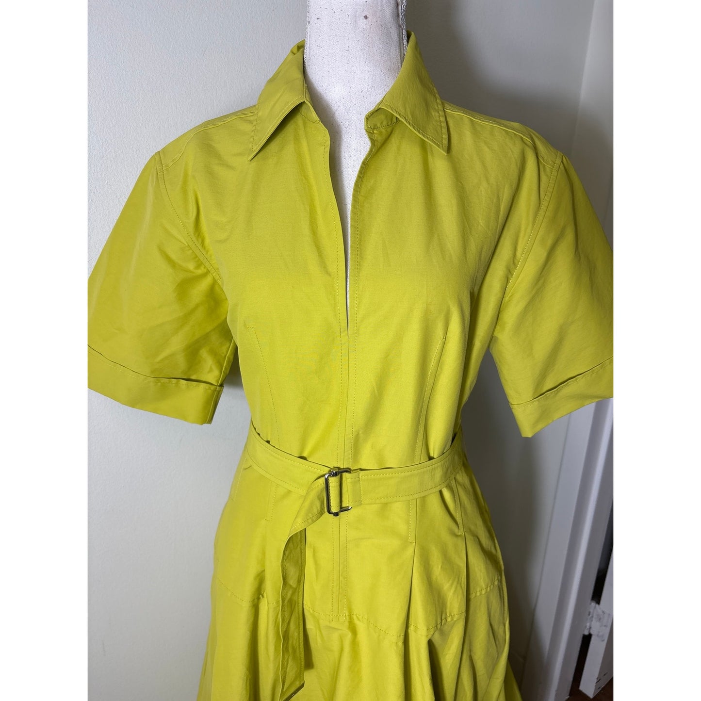 Simkhai Greenish Yellow Short Sleeve Belted Maxi Dress Sz 4