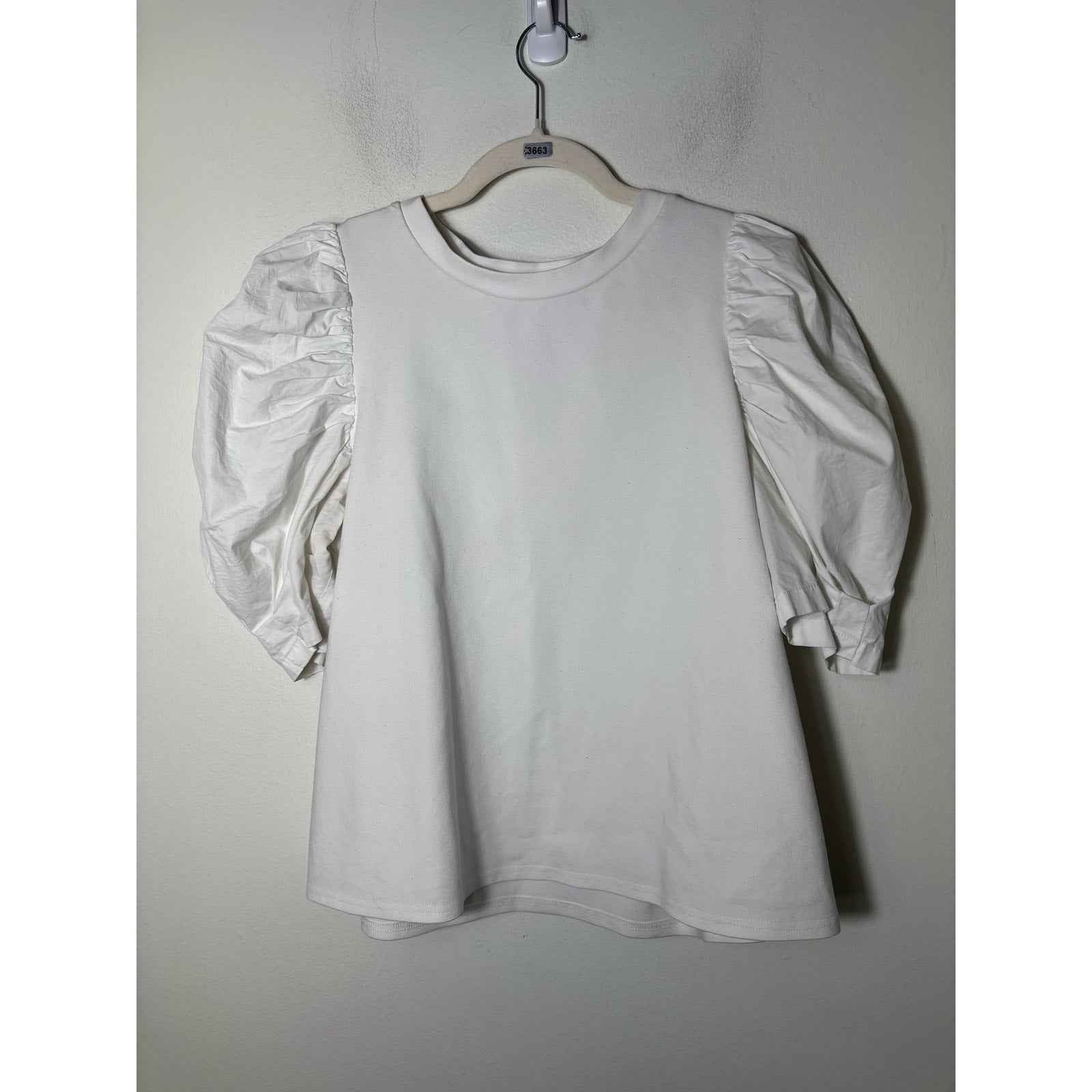 Crosby by Mollie Burch White Mixed Media Half Sleeve Shirt Sz M
