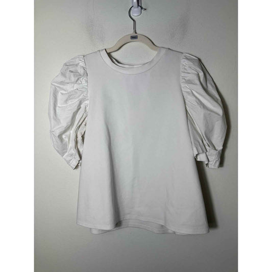 Crosby by Mollie Burch White Mixed Media Half Sleeve Shirt Sz M