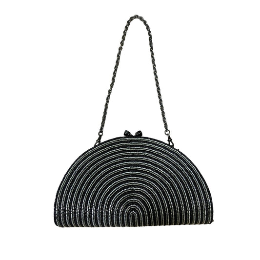 Inge Christopher Silver Black Beaded Semi-Circle Clutch