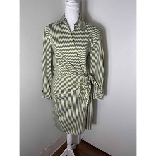 Vince Green And White Striped White Wrap Dress Sz S