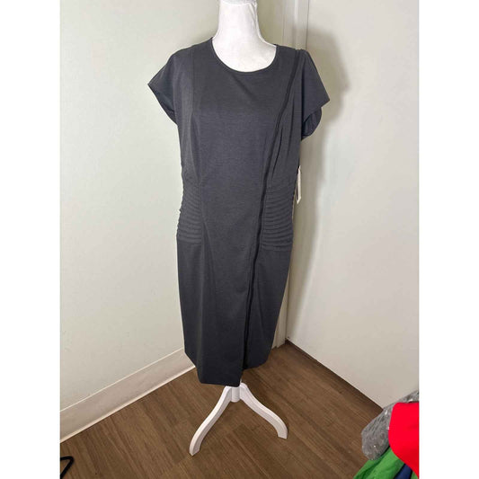 NWT Etcetera Dark Gray Sleeveless Zip Up Pleated Midi Sheath Dress Sz 14