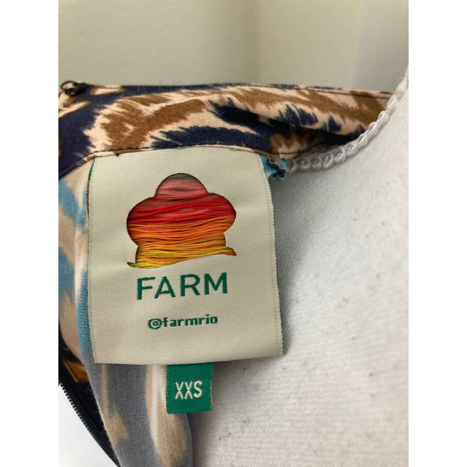 Farm Rio Blue and Brown Design Mini Dress sz XXS