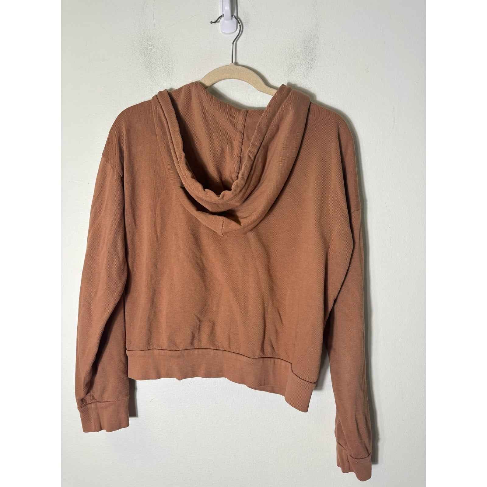 MATE the label Brown Organic Cotton Long Sleeve Cropped Hooded Jacket Sz M