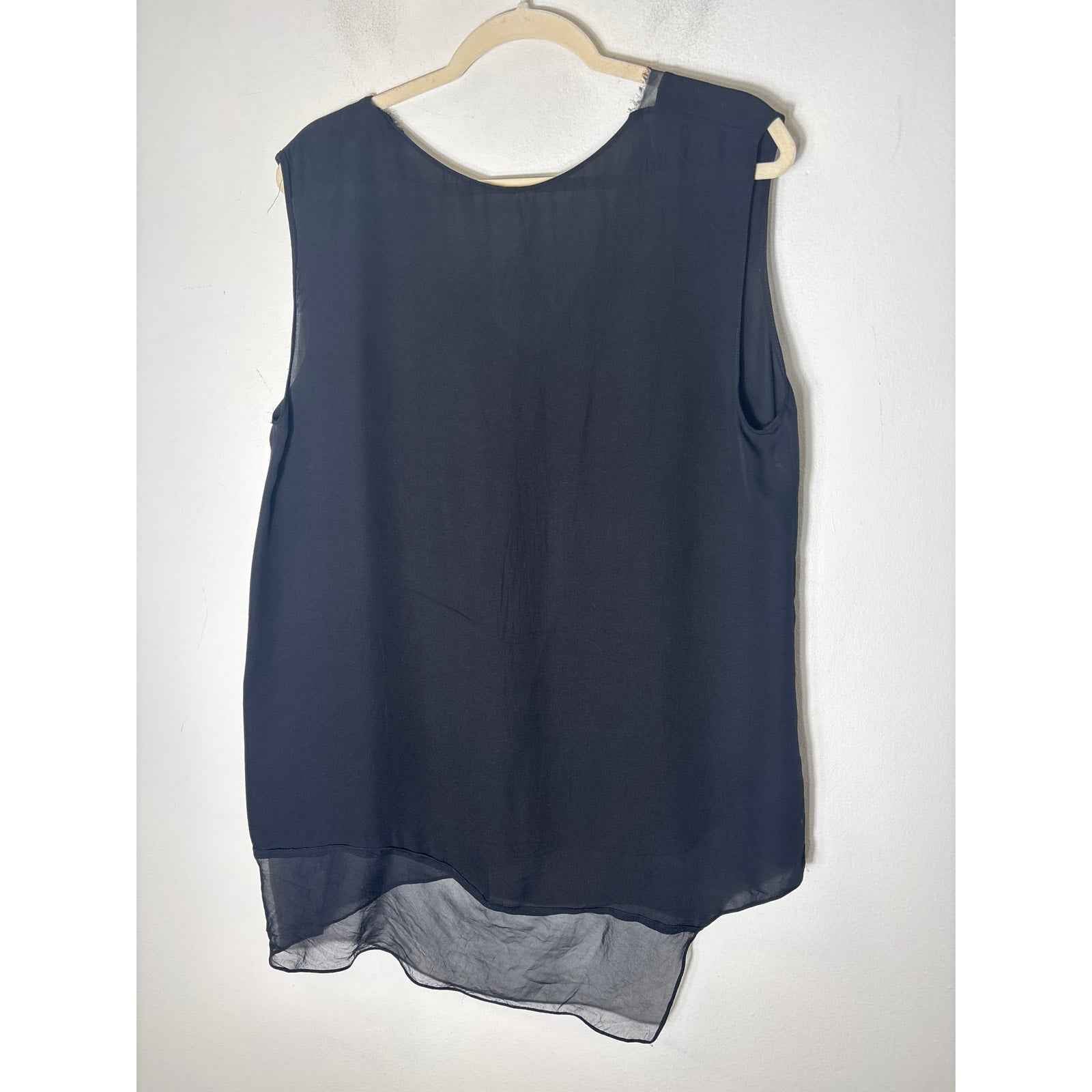 Tahari Black Sheer Layered Sleeveless Top Sz XL