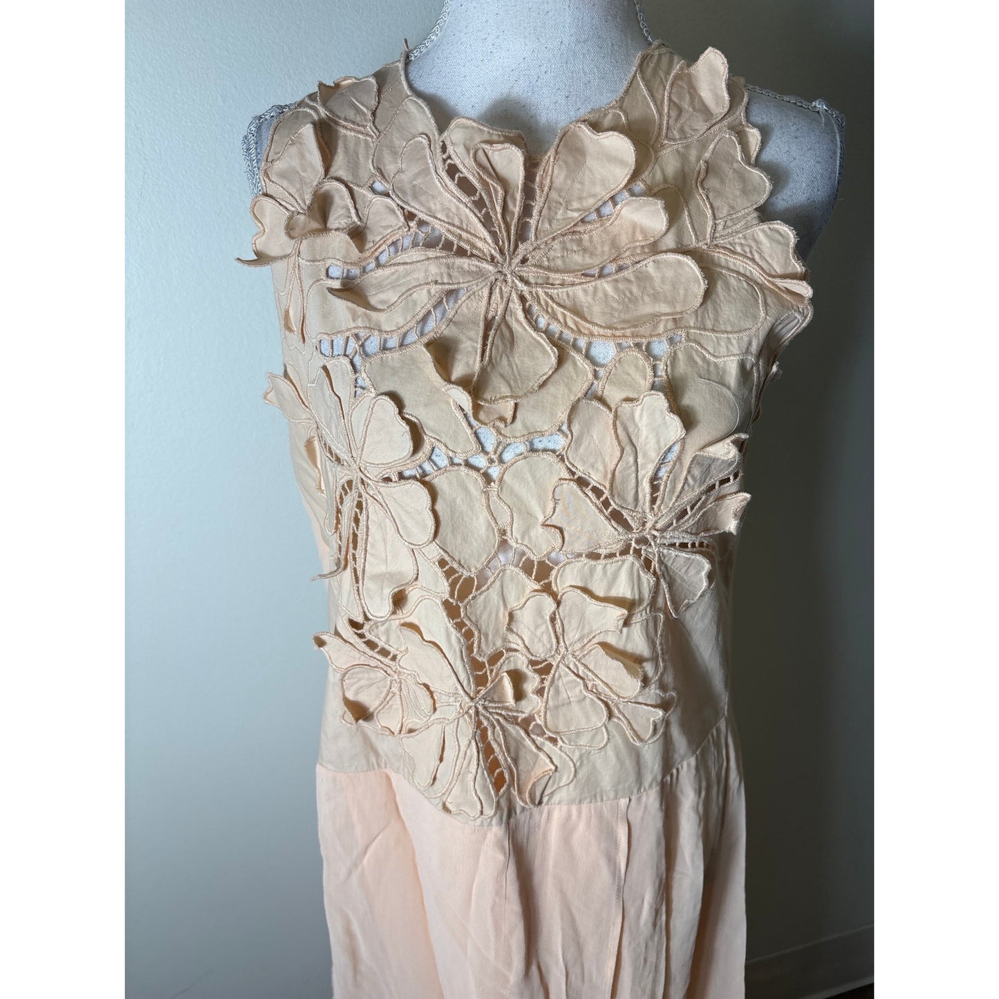 Forete Forete "Il Ricamo" Pale Peace Flower Applique Maxi Dress Sz 6 (II)