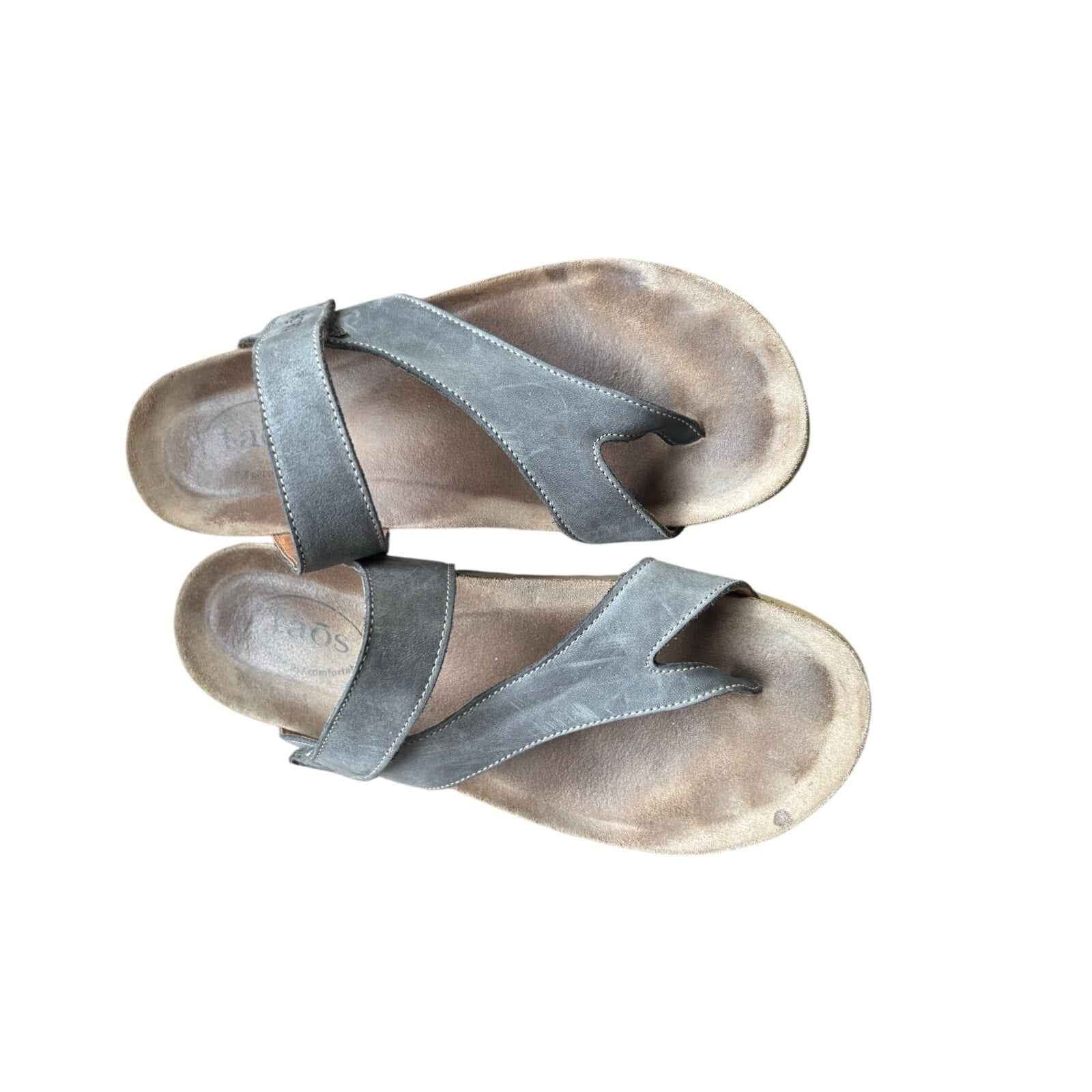 Taos Gray Leather Outdoor Slide with Velcro Strap Sz EUR 40