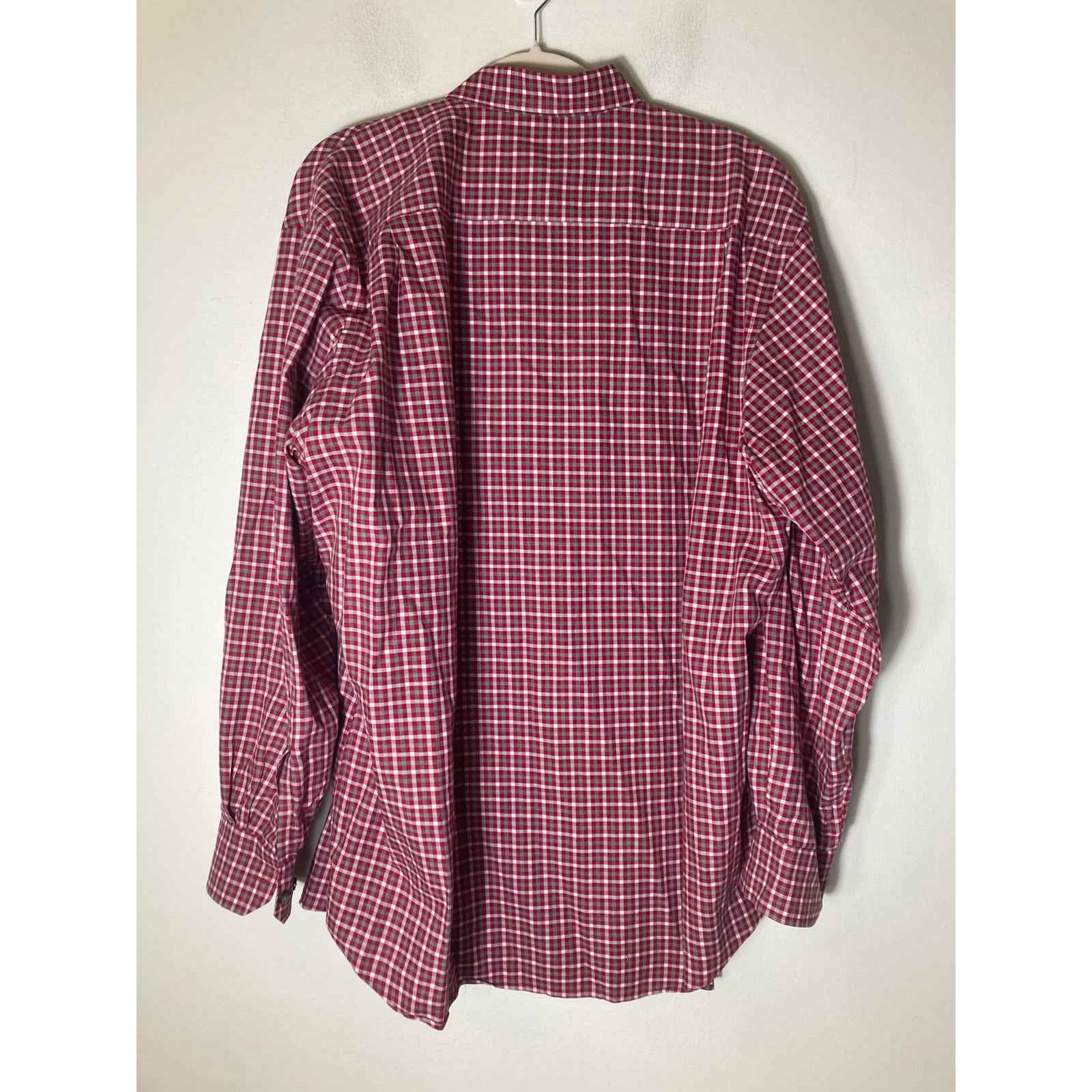 Men's Scott Barber Red Gray Plaid Long Sleeve Cotton Dress Shirt Sz XL