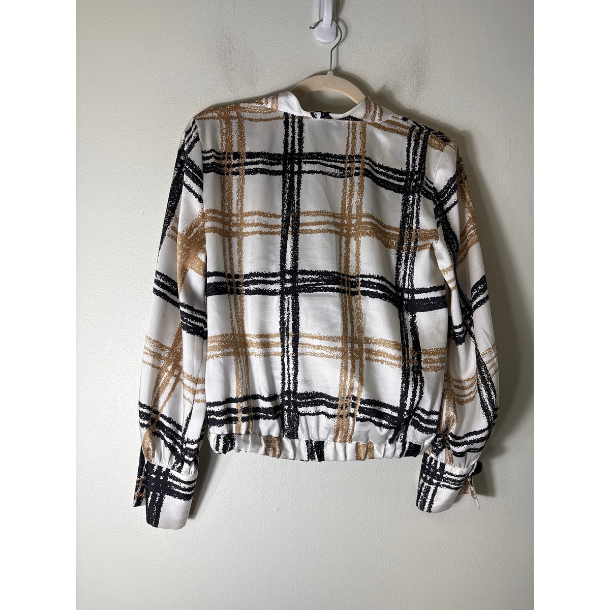 Zara Black and Tan Plaid Silky Blouse Sz XS