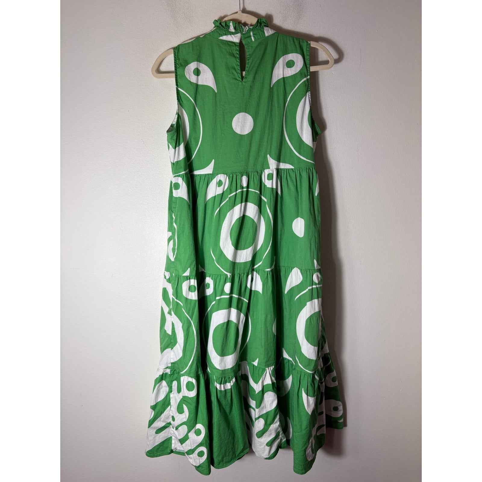 Sheridan French Green and White Cotton Sleeveless Midi Dress Sz M
