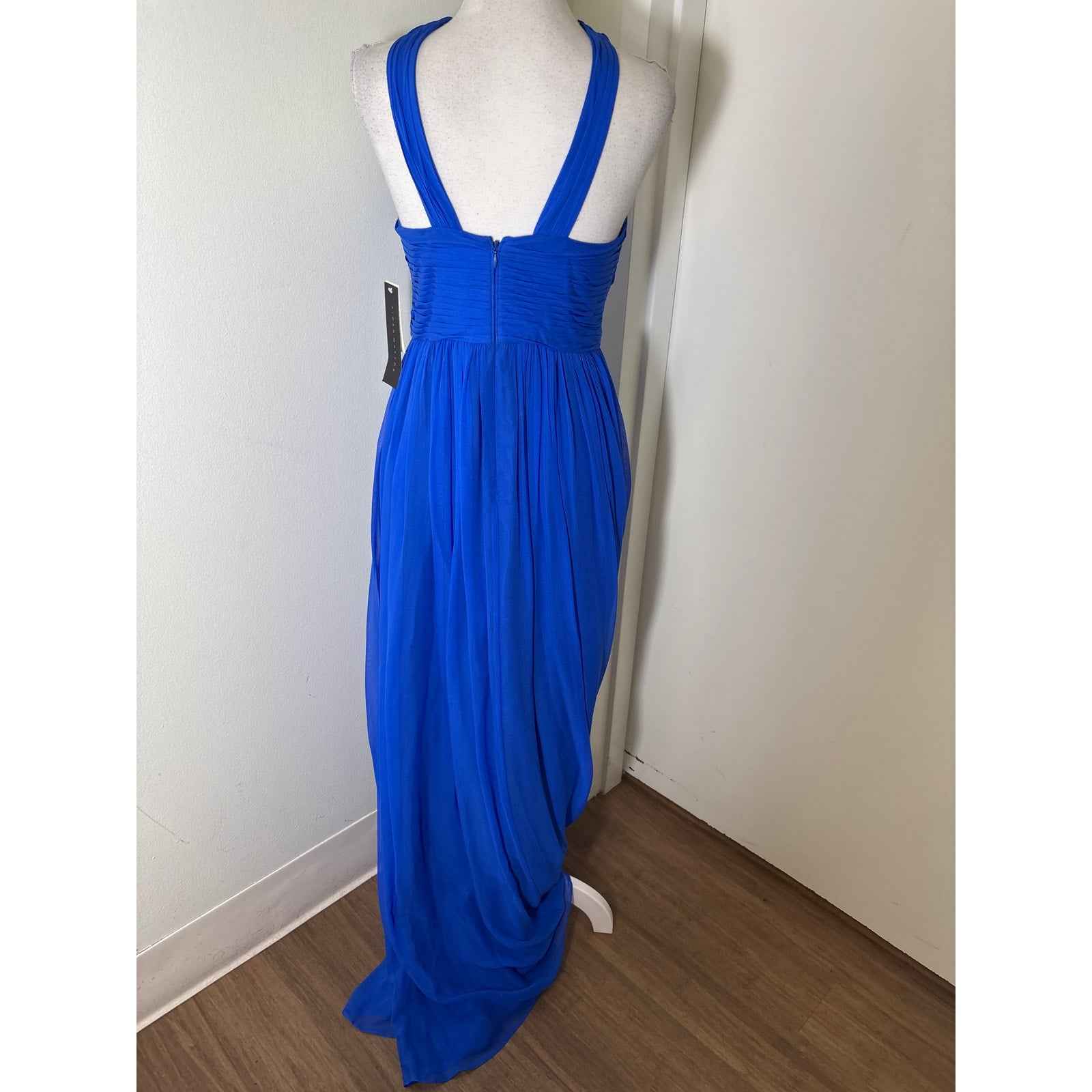 NWT Aiden Mattox Cobalt Blue Halter Style Floor Length Gown Sz 2