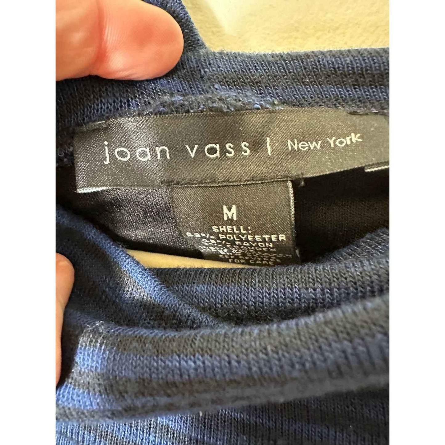 Joan Vass Blue Striped Turtleneck Sweater Dress Sz M