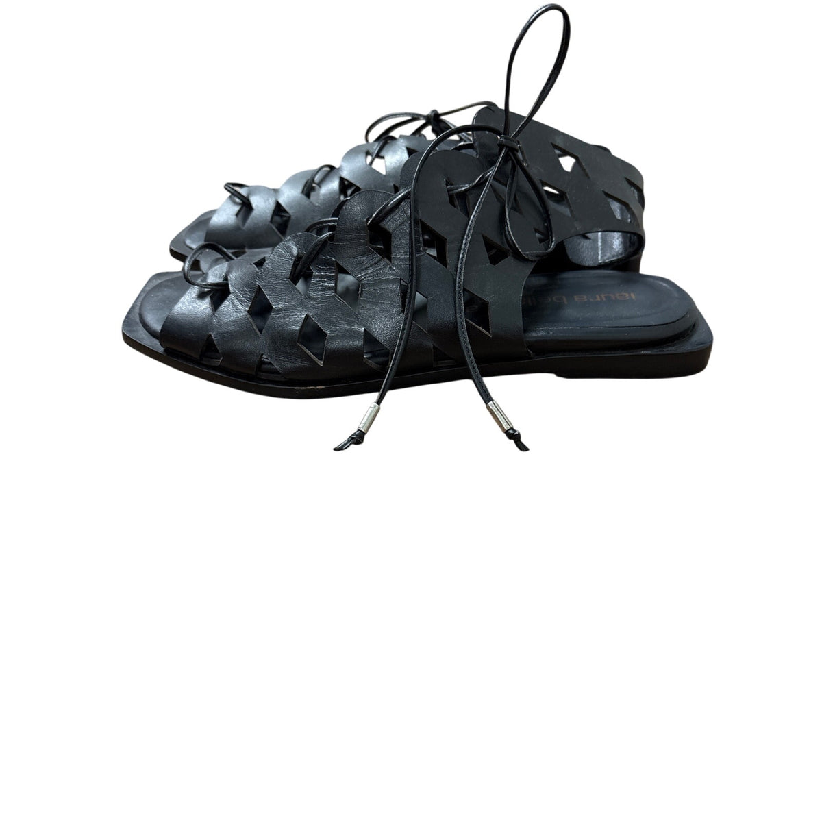 Laura Bellariva Black Laser Cut Ankle Lace Up Sandals Sz 40 (9.5)