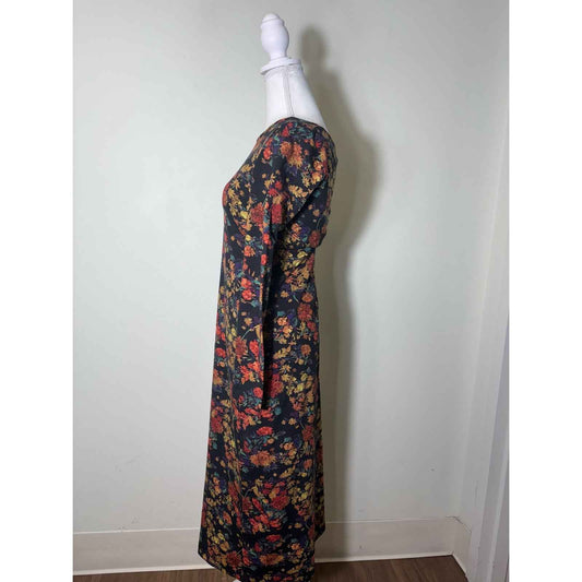 NWT Peruvian Connection Black Long Sleeve Candlelit Floral Maxi Dress Sz XS