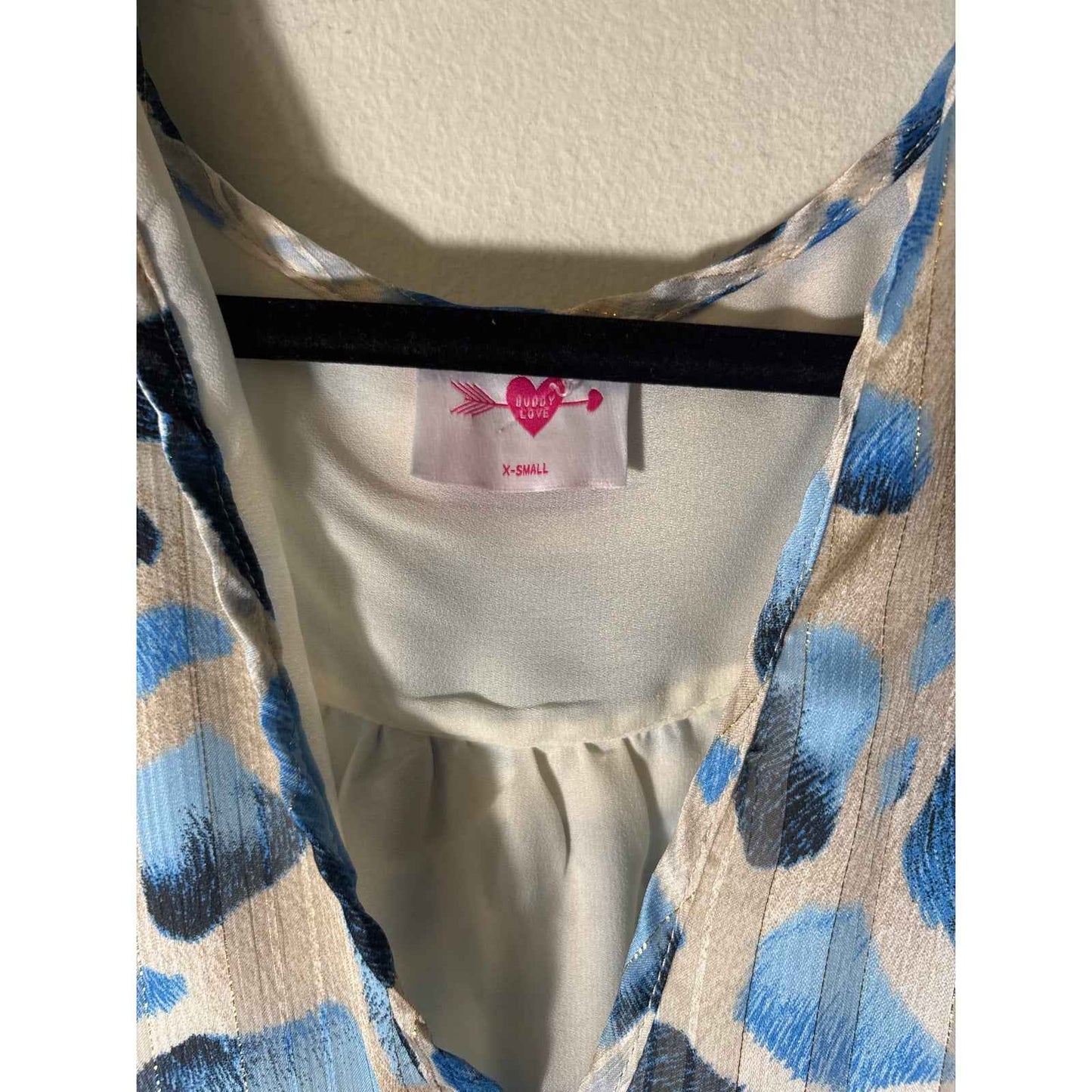 Buddy Love Blue and Gold Threaded Cheetah Maxi Dress Sz XS