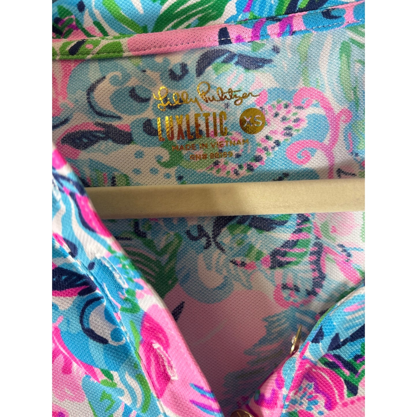 Lilly Pulitzer Pink Aqua Cap Sleeve Golf Shirt Sz XS