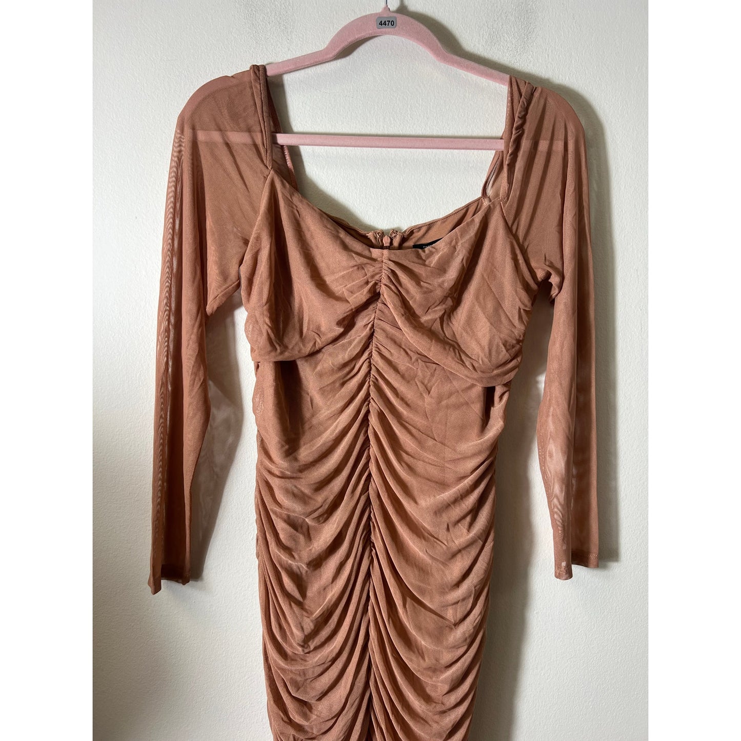 NWT French Connection Pink/Tan "Toni" Meshed Rouched Dress Sz M