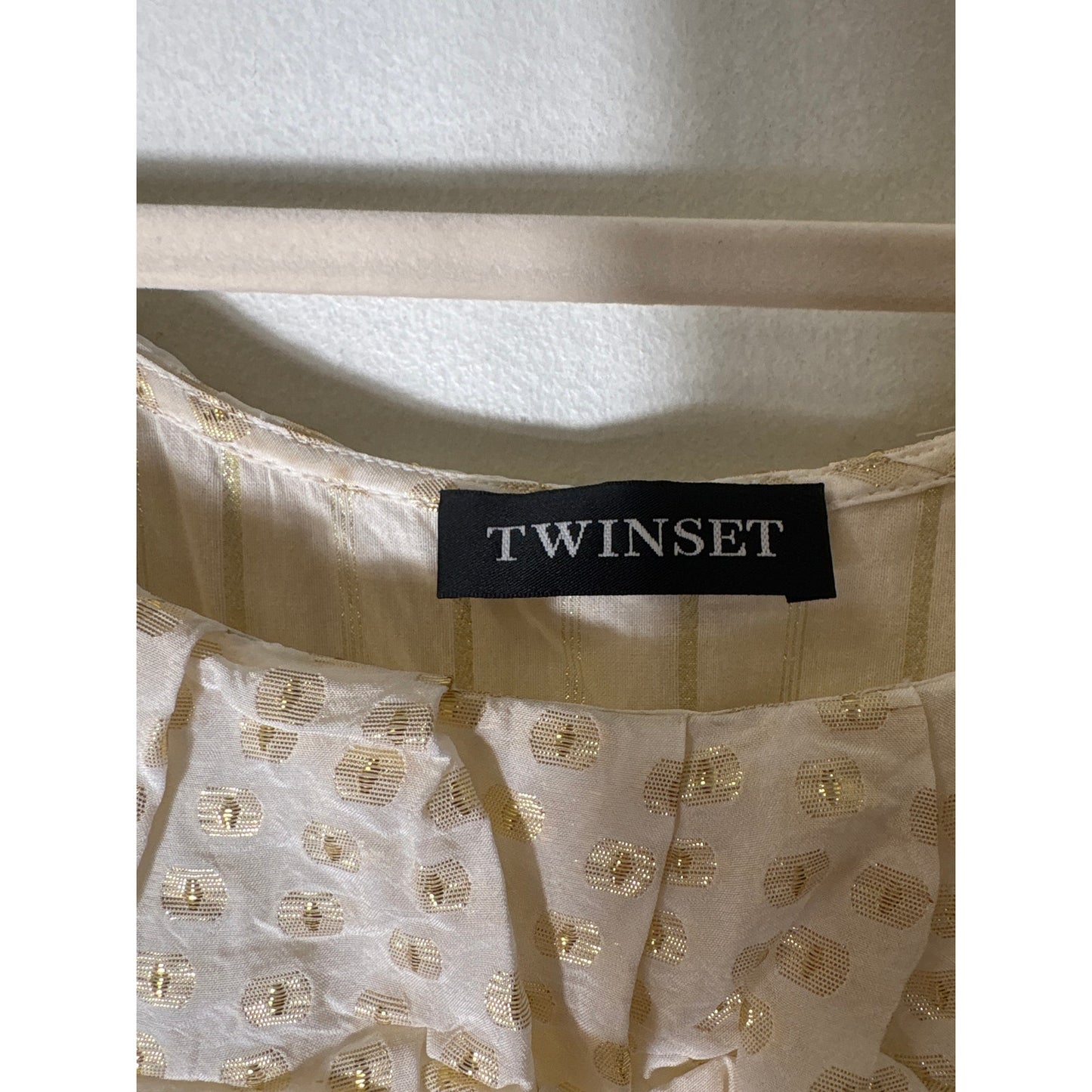 TWINSET Creamy White and Gold Flutter Sleeve Cotton Maxi Dress Sz XS
