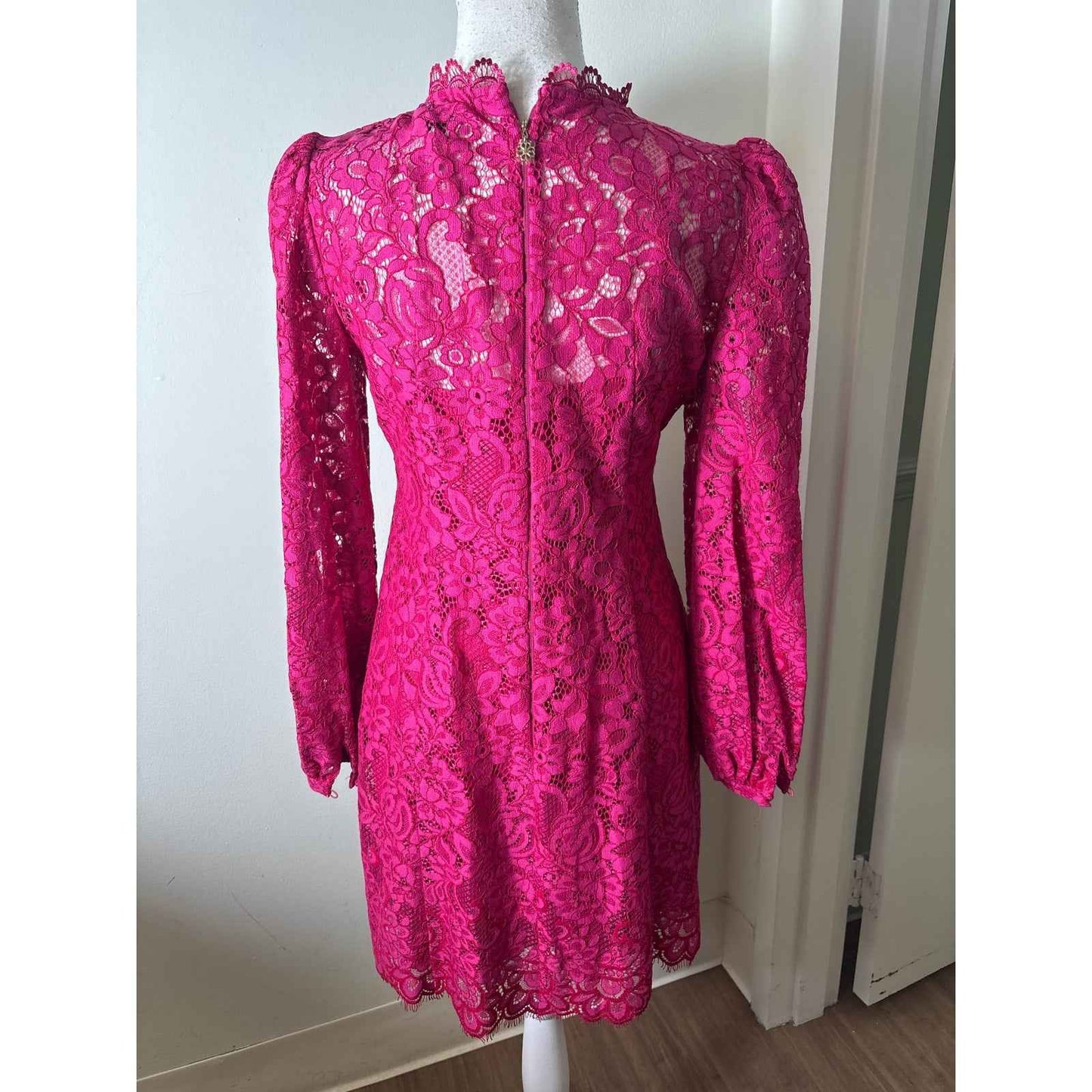 Kate Spade Hot Pink Long Sleeve Lace Mini Dress Sz 2