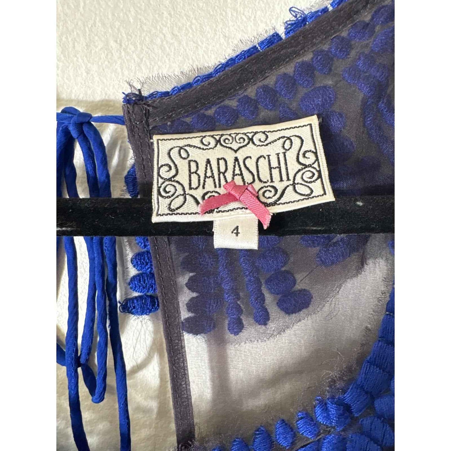 Baraschi Blue and Black Embroidered Mini Dress Sz 4