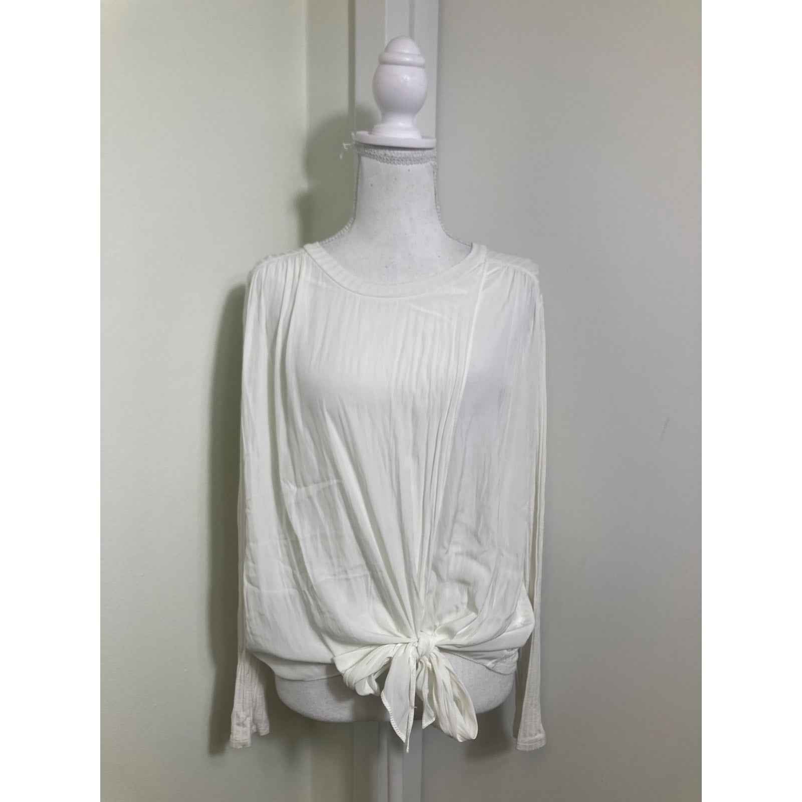 Lola & Sohie White Layered Front Long Sleeve Shirt Sz S