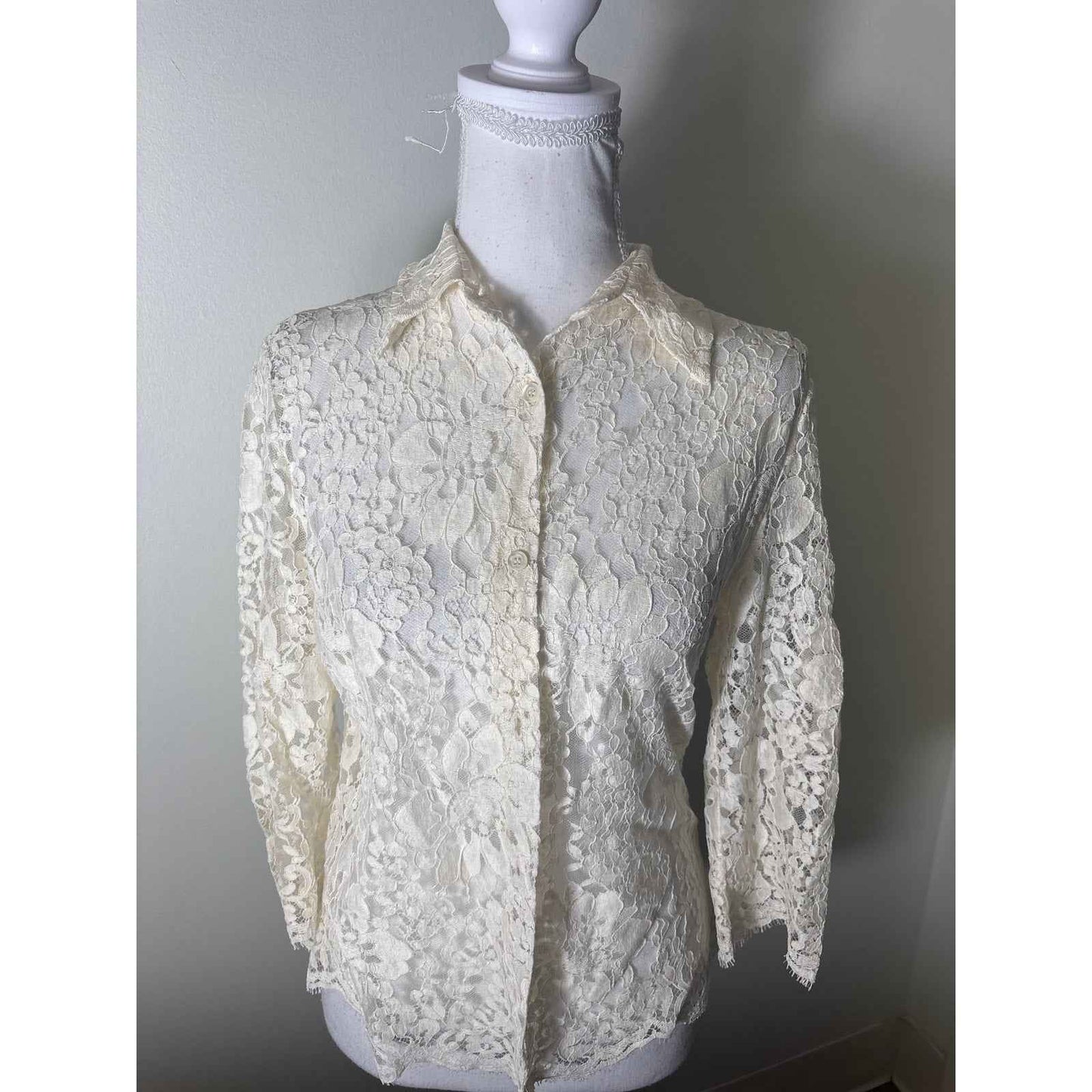 Burberry Cream Lace 3/4 Sleeve Top Sz UK14