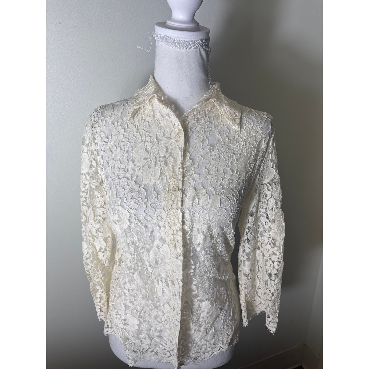Burberry Cream Lace 3/4 Sleeve Top Sz UK14
