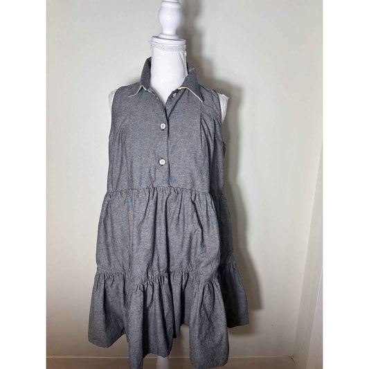Buru Gray and Black and White Stripe Reversible Sleeveless Tiered Mini Dress Sz