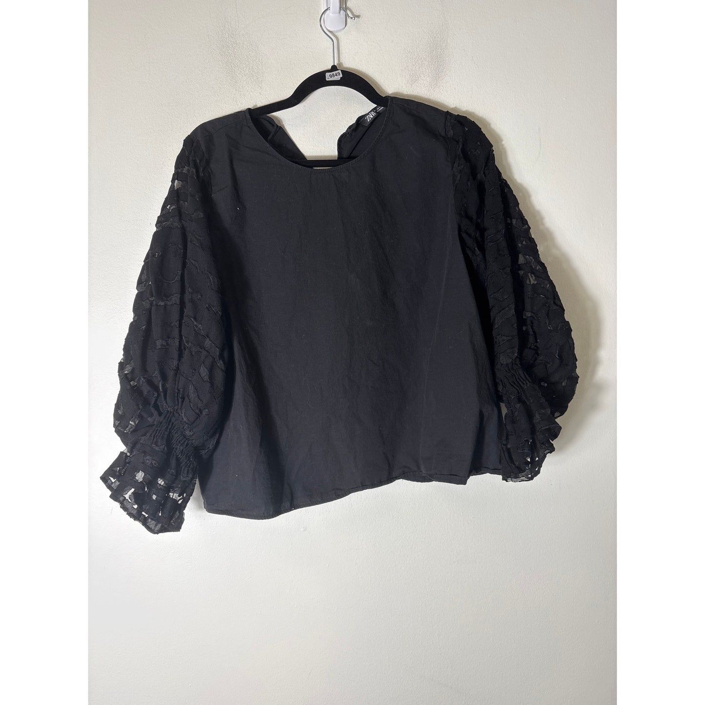 Zara Black Sheer Long Sleeve Top Sz L