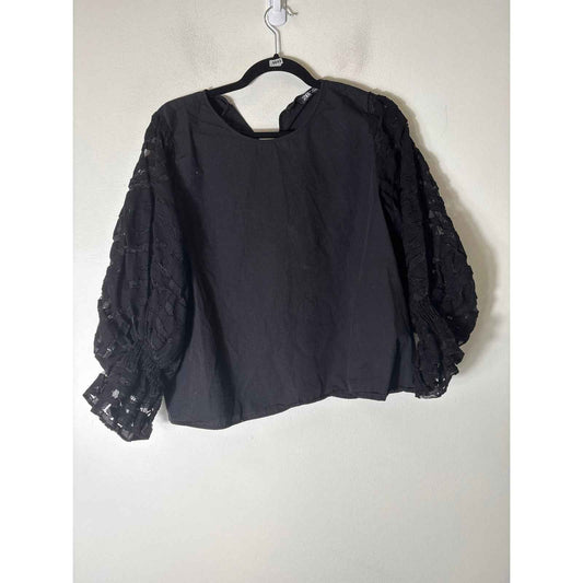 Zara Black Sheer Long Sleeve Top Sz L