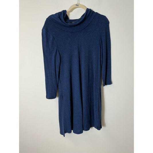 Joan Vass Blue Striped Turtleneck Sweater Dress Medium