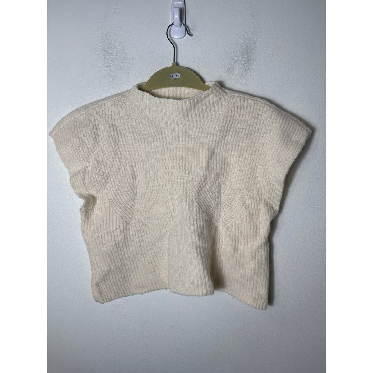 Maeve Anthropologie Cream Sleeveless Cropped Knit Sweater Sz L
