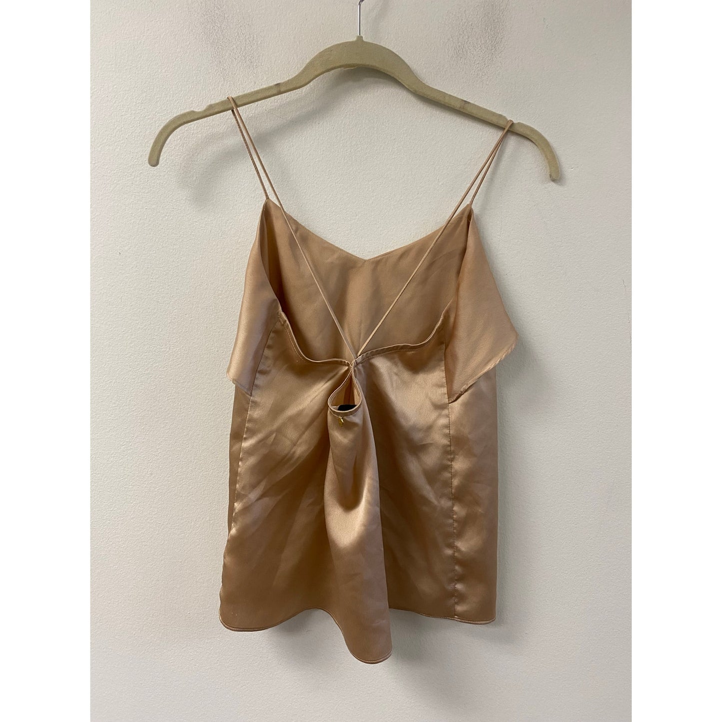 Harlyn Beige Silky Strappy Cami with Ruffle at the Neckline Sz M
